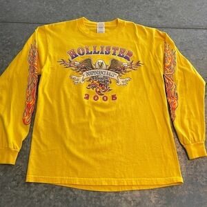 Vintage Hollister Independence Rally 2005 L/S Shirt Medium Yellow Flame Biker